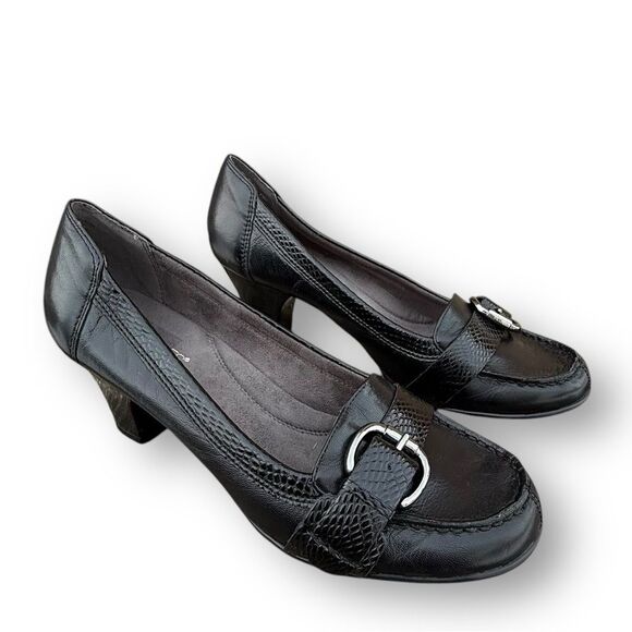 Aerosoles Heelrest Black Leather Moccasins Heeled Loafers Shoes Women's size 9.5 - Picture 3 of 15